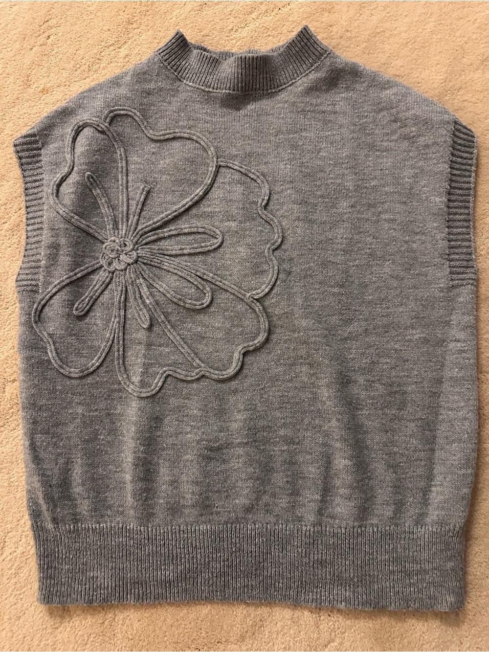 Gray Sleeveless Floral Applique Sweater/ Vest